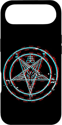 Vista 26 de Funda estética de terror para iPhone 14 Pro Max con pentagrama satánico Baphomet Vaporwave