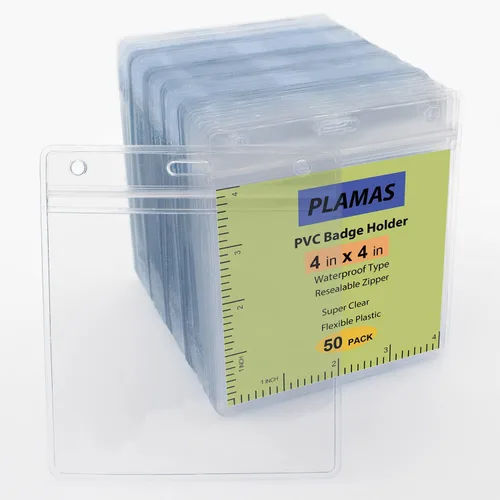 Vista 6 de WTQ - Paquete de 50 soportes impermeables para tarjetas de identificación (se ajusta a insertos de 4 x 4 pulgadas), vertical, soporte