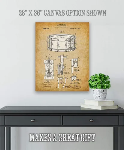 Vista 4 de Waechtler Snare Drum Patent Print - Classic Music Studio Decor, Percussion Instrument Display, Orchestra Concert Band Poster, Great Gift for