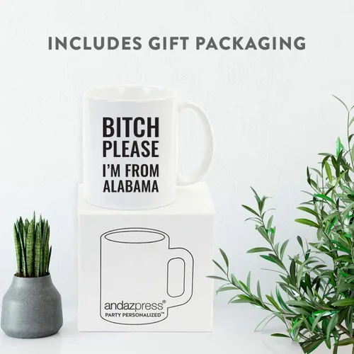 Vista 4 de Andaz Press Taza de café de 11 onzas, regalo de broma, Bitch Please I'm from Alabama, paquete de 1, incluye caja de regalo, divertidas ideas