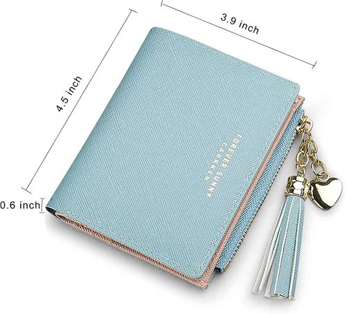 Vista 2 de Yafanqi Billetera pequeña para mujer, linda, adolescente, niñas, simple, plegable, delgada, compacta, carteras para mujer, A-azul, Minimalista