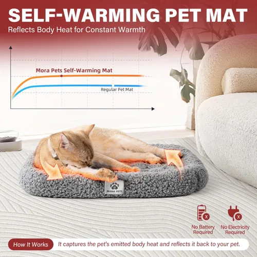 Vista 2 de Mora Pets Cama Autocalentable para Gatos, Almohadilla Autocalentable para Mascotas con Refuerzo y Espuma, Funda Extraíble Lavable, Antideslizante