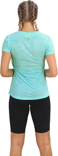 Vista 6 de icyzone Camisetas de entrenamiento para mujer - Camisetas de yoga para gimnasio, correr, fitness, cuello en V
