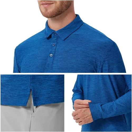 Vista 73 de NAVISKIN Camisas polo de manga larga para hombre, camisas de golf con cuello UPF 50 SPF para hombre, secado rápido, absorbe la humedad
