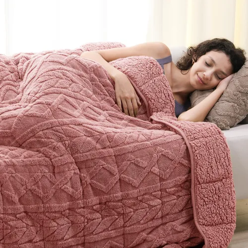 Vista 8 de Cottonblue Manta con peso de jacquard de 15 libras para adultos, tamaño individual, manta de forro polar sherpa ultrasuave para relajarse y dormir