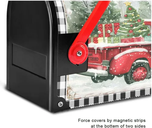 Vista 5 de Funda Magnética para Buzón Feliz Navidad Camión Árbol Tamaño Grande Muñeco de Nieve de Invierno Cuadros Buffalo Fundas para Buzón Tamaño Estándar