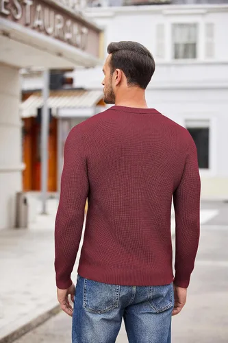 Vista 3 de COOFANDY Suéter tipo polo con cremallera de un cuarto para hombre, de punto, manga larga, casual, ajustada