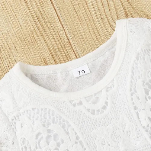 Vista 3 de Tikoubabe Ropa de bebé para niña y niño con encaje blanco y manga larga + pantalones vaqueros