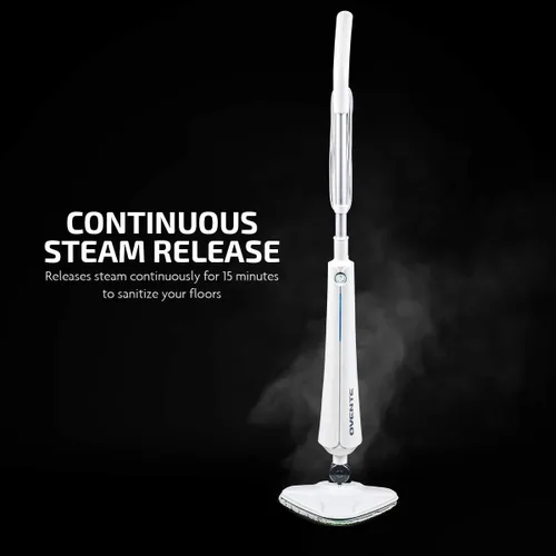 Vista 2 de OVENTE Limpiador de trapeador de vapor eléctrico, vaporizador de piso de 1300 W con cabezal giratorio, tanque de agua recargable y almohadilla
