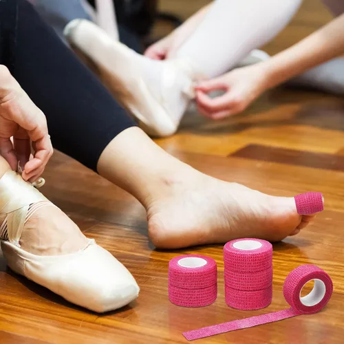 Vista 4 de Cinta adhesiva para dedos de 24 rollos rosa, cinta adhesiva transpirable y flexible, cinta elástica a prueba de sudor, protección contra ampollas