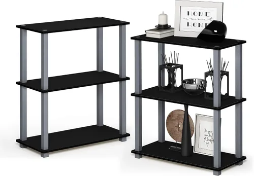 Vista 79 de Furinno Turn-N-Tube - Estantes de almacenamiento, estante para libros de 3 niveles, estante esquinero, estantes abiertos sin herramientas