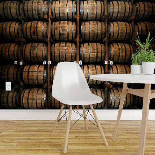 Vista 4 de Mural de pared apilado de barriles de whisky de madera, papel tapiz autoadhesivo autoadhesivo para pared grande, rollo de película de vinilo