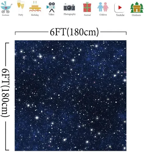 Vista 5 de Sensfun Fondo de fotografía de cielo estrellado nocturno de 6 x 6 pies, universo azul, galaxia, estrellas, boda, estudio fotográfico, cabina