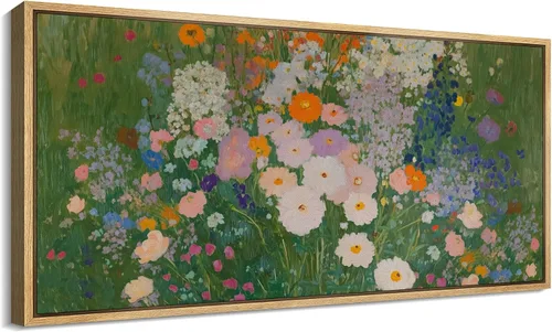 Vista 36 de SIGNFORD Lienzo enmarcado extragrande para pared, diseño de flores silvestres, paisaje, campo escénico con flores florecientes, ilustraciones