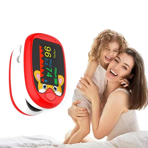 Vista 6 de Oxímetro de pulso para niños (de 2 a 12 años) recargable para niños, monitor de oxígeno y corazón, medidor de oxígeno en sangre en la punta