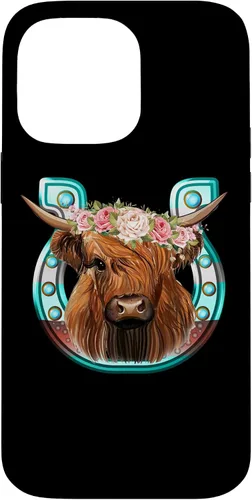 Vista 21 de Floral Highland Cow Heifer Horseshoe Western Country Case for iPhone 16