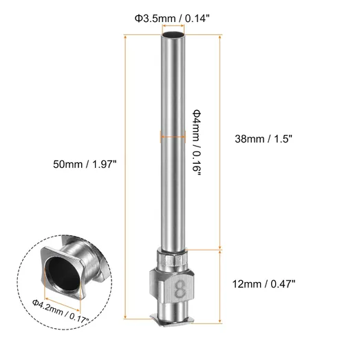 Vista 2 de HARFINGTON 10 agujas dispensadoras de acero inoxidable de calibre 8, 1 1/2 pulgadas, tubo de aguja de pegamento de metal, puntas romas, Luer Lock
