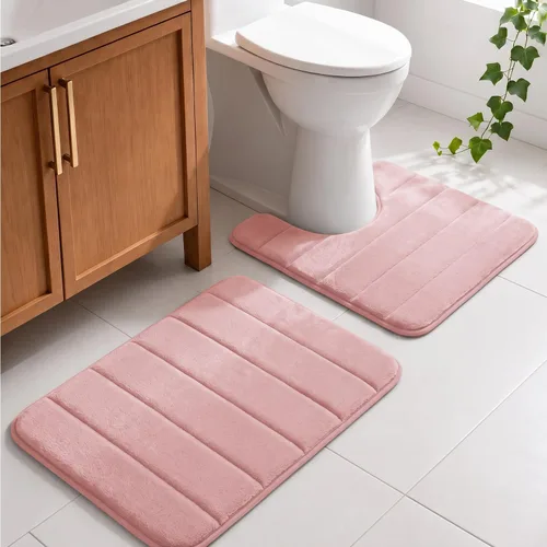 Vista 11 de Juego de 2 alfombras de baño de espuma viscoelástica, súper suaves, absorbentes, de secado rápido, alfombras de baño de espuma viscoelástica