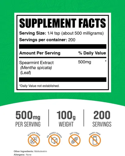 Vista 2 de BULKSUPPLEMENTS.COM Polvo de extracto de menta verde, suplemento de menta verde, extracto de menta verde, grado alimenticio, vegano y sin gluten