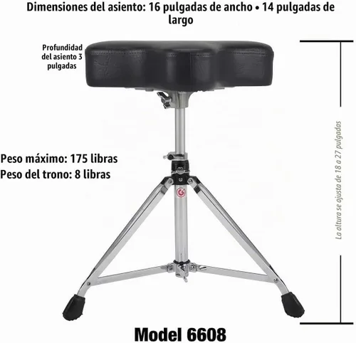 Vista 2 de Gibraltar Trono de batería con asiento estilo motocicleta de altura ajustable, patas con doble refuerzo, taburete de batería resistente