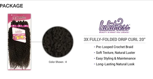 Vista 3 de Sensationnel Lulutress - Cabello trenzado de ganchillo – 3 rizos de goteo de 20 pulgadas totalmente plegados (1 negro azabache)