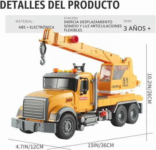 Vista 5 de Luces de camión de grúa de construcción de 15 pulgadas, juguetes con rotación de brazo extensible, varios accesorios, botones y luces, sonidos