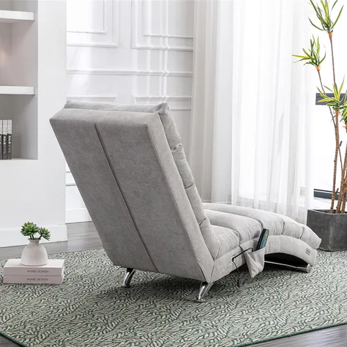 Vista 4 de Sillón de masaje, sofá reclinable eléctrico de lino con control remoto, silla tapizada con función de masaje y calor lumbar para oficina o sala
