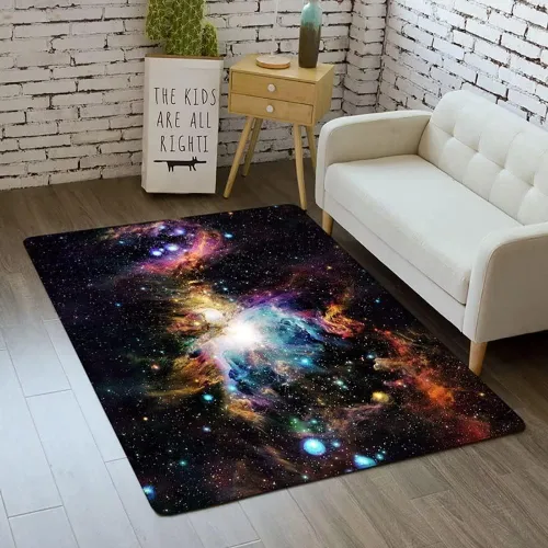Vista 37 de Alfombra de espacio exterior para habitación de niños, 3 x 5 pies, alfombra Galaxy para dormitorio de niños, suave, antideslizante, sistema solar