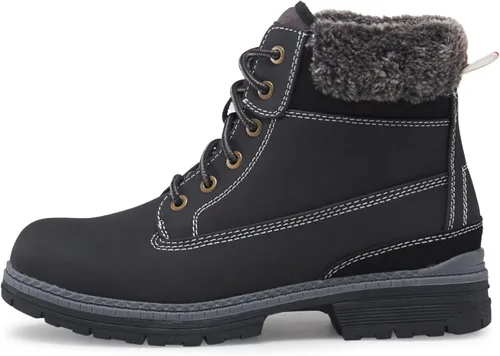 Vista 4 de Botas de invierno para senderismo en la nieve para mujer, botas de trabajo de combate marrones casuales, botas de tobillo antideslizantes con forro