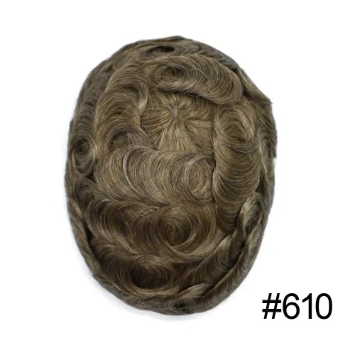 Vista 2 de Toupee - Sistema de reemplazo de postizo para hombres, prótesis masculina, pieza de cabello humano de polietileno, piel duradera inyectada de #610