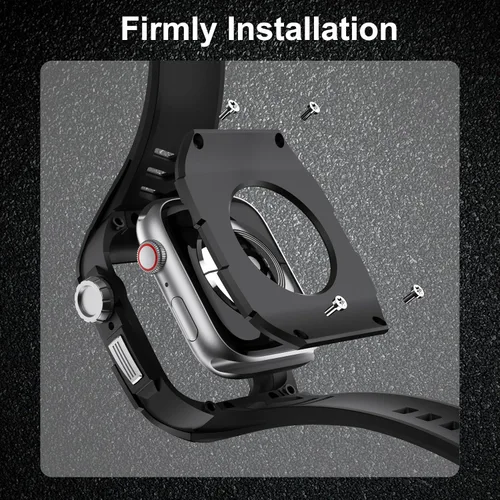 Vista 4 de Compatible con Correa de Reloj para Apple Watch de 44mm Correa Resistente para Hombre con Cubierta de Metal Inoxidable con Correa Militar a Prueba