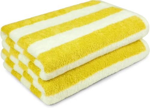 Vista 4 de Amazon Basics Cabana Stripe - Toalla de playa (2 unidades), color amarillo, 60 x 30 pulgadas