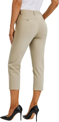 Vista 2 de Willit Pantalones capri de vestir para mujer, pantalones de yoga, pantalones capri de trabajo, pantalones elásticos de oficina de cintura alta, 21