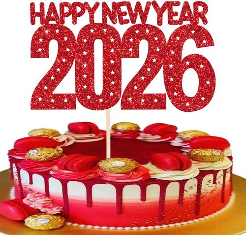 Vista 15 de Rsstarxi 1 paquete de decoración para tartas de Año Nuevo 2024 con purpurina para decoración de pasteles de Año Nuevo 2024, decoración para pasteles