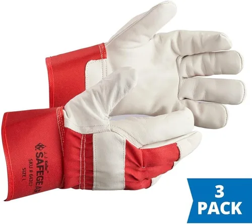 Vista 2 de J. J. Keller SAFEGEAR - Guantes de trabajo de piel de vaca roja, 3 pares