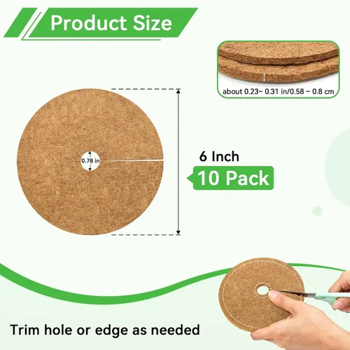 Vista 3 de ZeeDix Pack de 10 anillos de mantillo de fibra de coco, anillo de mantillo de coco coir de 6 pulgadas, protector de árbol 100% natural, anillo