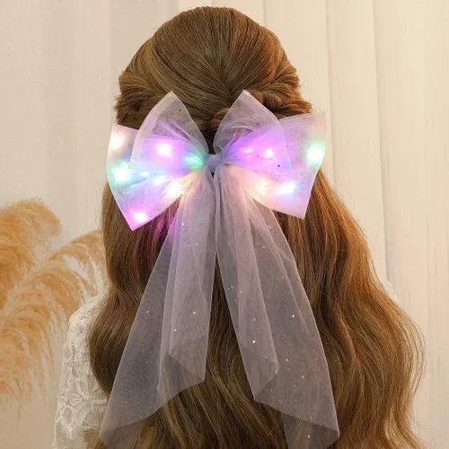 Vista 4 de JEAIRTS Lazos de tul con luces LED brillantes para el cabello para mujer