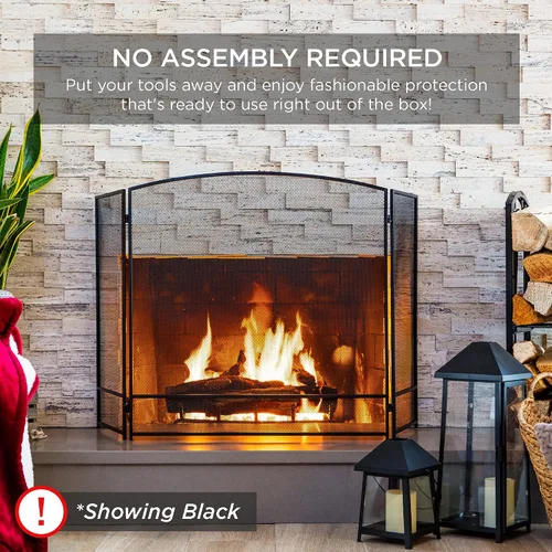 Vista 12 de Best Choice Products Pantalla de chimenea de malla de acero simple de 47.5 x 27.25 pulgadas, 3 paneles, rejilla de protección contra chispas contra