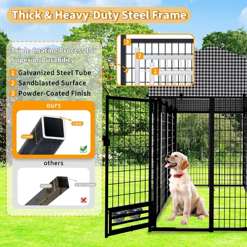 Vista 5 de Perrera grande para perros con techo, recinto resistente para perros para interiores y exteriores con funda extraíble, corralitos para perros