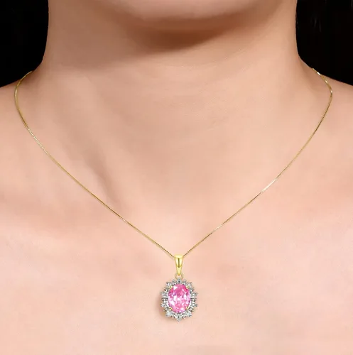 Vista 2 de Rylos Princess Diana Inspired Necklace Gemstone & Diamond Yellow Gold Plated Silver Pendant, 18 Chain, 9X7MM Birthstone, Women's Jewelry