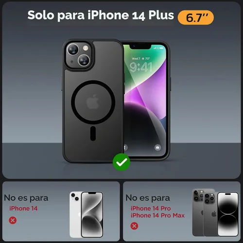 Vista 2 de Miracase - Funda magnética para iPhone 14 Plus de 6.7 pulgadas (compatible con MagSafe) (con 2 protectores de pantalla), protección de grado Negro