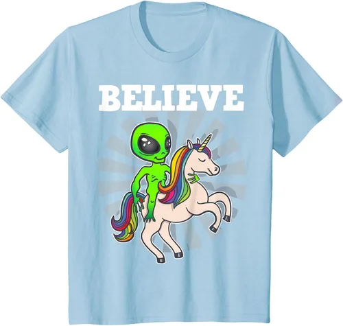 Vista 13 de Believe Space Alien Riding Unicorn - Camiseta de regalo divertida, Negro, S