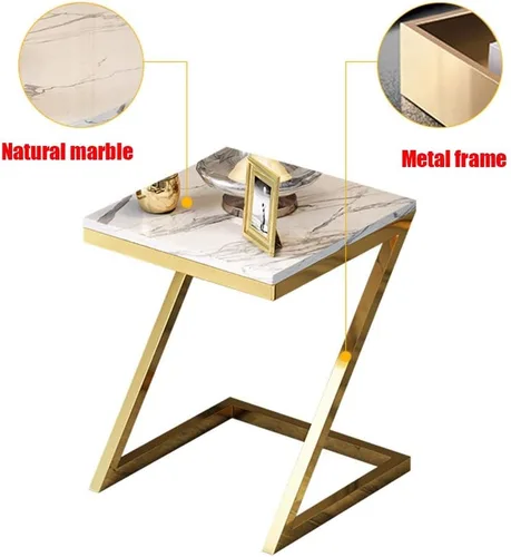Vista 5 de WFF - Mesa de sofá de metal en forma de Z, mesa de café de mármol, sala de estar, mesita de noche de dormitorio, 19.7 in, 21.7 in