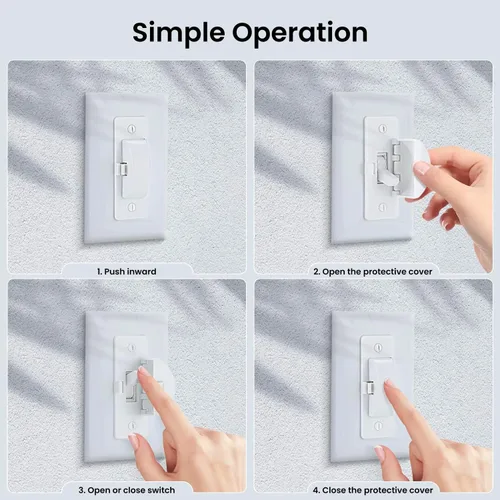 Vista 2 de Roxiuc Protector de interruptor de luz, blanco, 1 unidad, a prueba de niños, compatible con regulador de intensidad, para interiores y exteriores