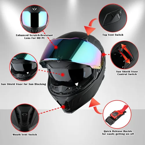 Vista 3 de 1Storm Casco integral de motocicleta para adultos, hombres y mujeres, casco de carreras de bicicleta de calle, aprobado por DOT, con un escudo extra