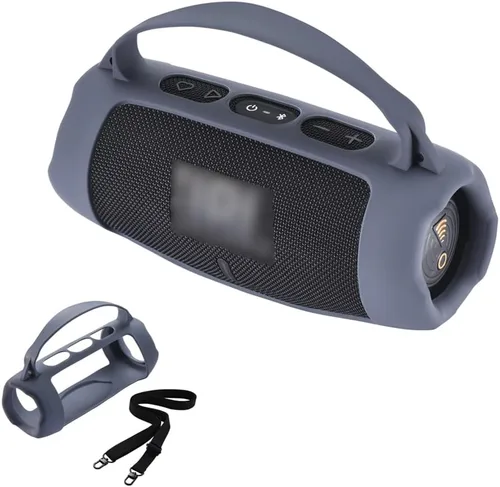 Vista 9 de Funda de silicona para altavoz Bluetooth portátil JBL Charge 5 Wi-Fi/Charge 5, funda protectora con asa y correa para el hombro, accesorios