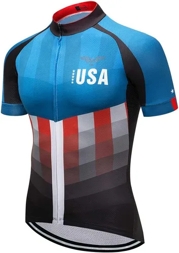 Vista 11 de Maillot de ciclismo de manga corta estilo USA Bike Tops con bolsillo raya reflectante 1cd8111