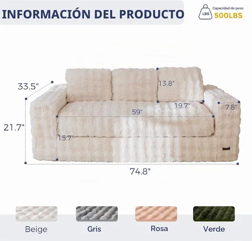 Vista 2 de MAXYOYO Sofá de 3 Plazas sin Estructura, Sofá Moderno Acolchado para Sala de Estar, Sillón Suave Tipo Puf de Espuma de Alta Densidad con Almohadas
