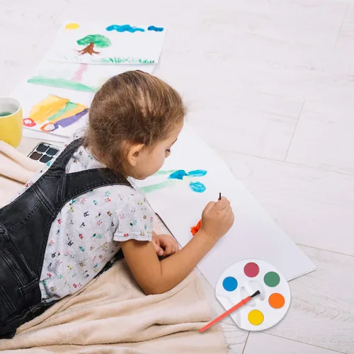 Vista 5 de Mini juego de pintura para niños de acuarela (paquete a granel de 12) - 5 pinturas de acuarela, bandeja de paleta y pincel de pintura