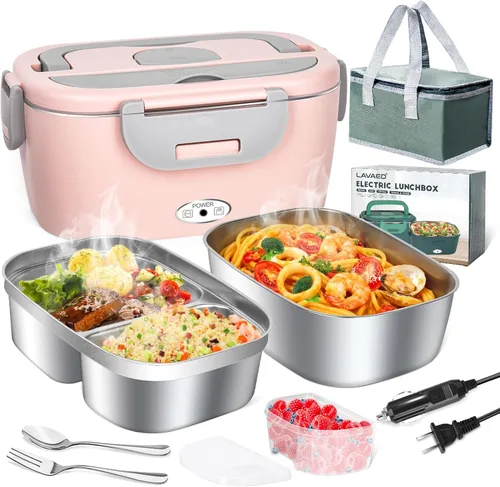 Vista 10 de LAVAED Lonchera Eléctrica Calentada para Adultos, Calentador de Alimentos Portátil - Calentador de Alimentos de Calentamiento Rápido de 80W